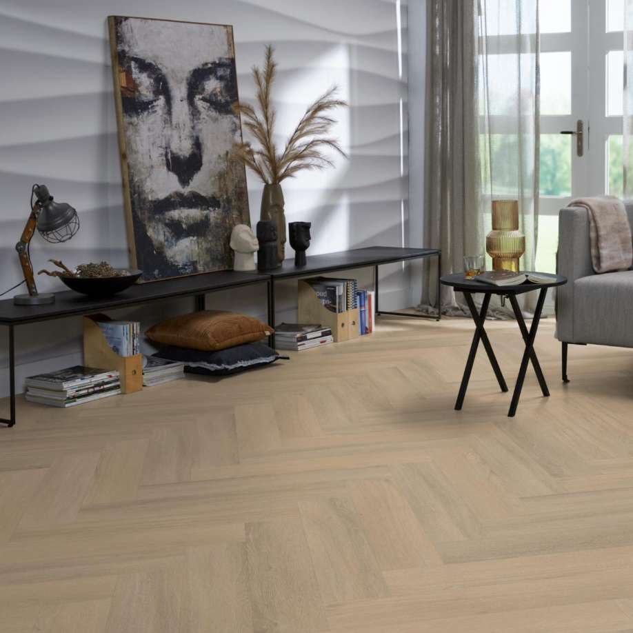 Floorlife YUP Sutton herringbone dryback warm beige