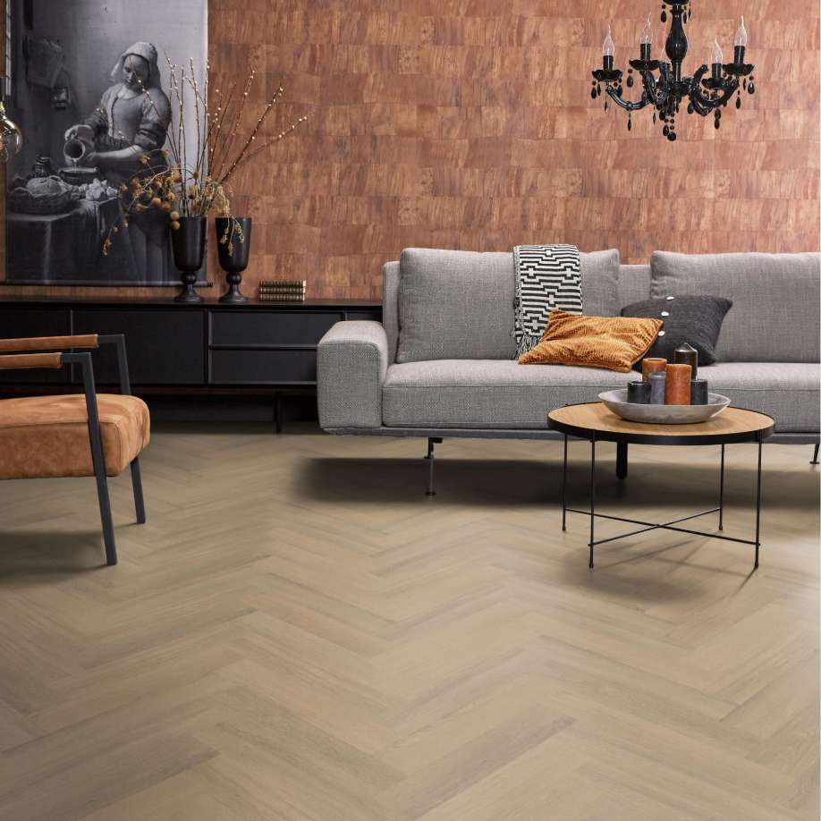 Floorlife YUP Sutton herringbone dryback warm beige