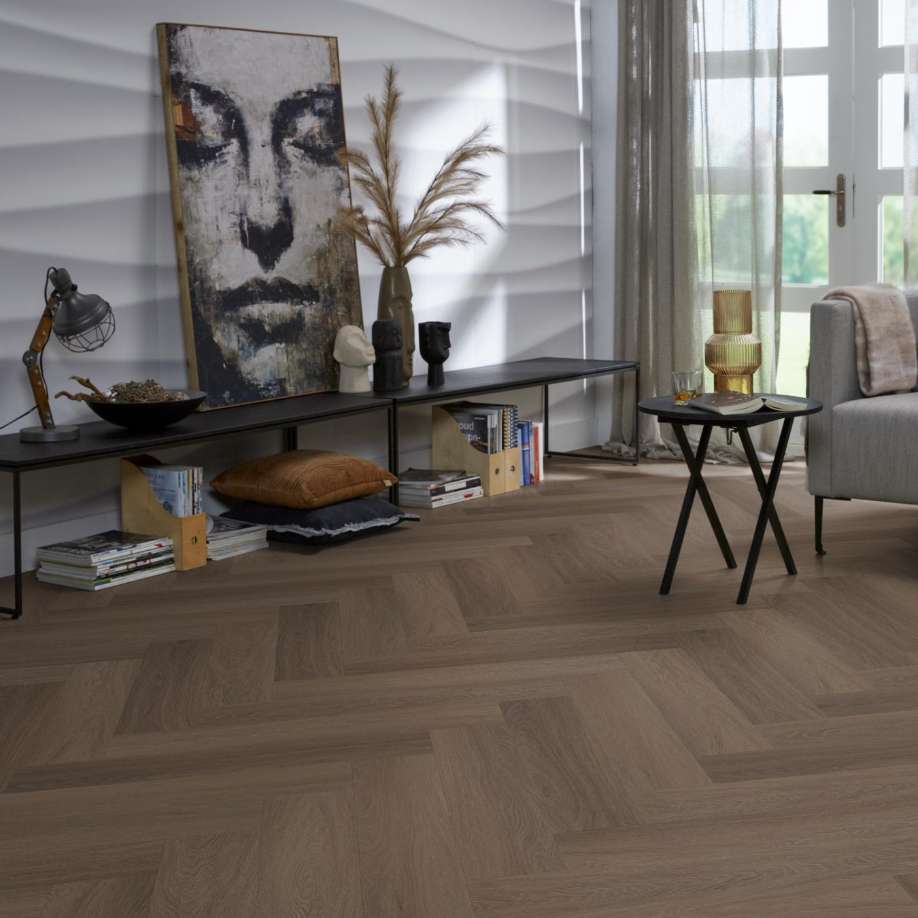 Floorlife YUP Fulham herringbone dryback brown