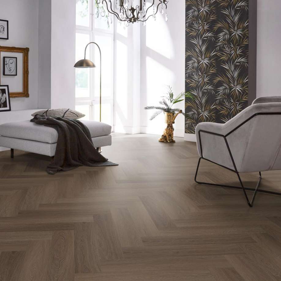 Floorlife YUP Fulham herringbone dryback brown