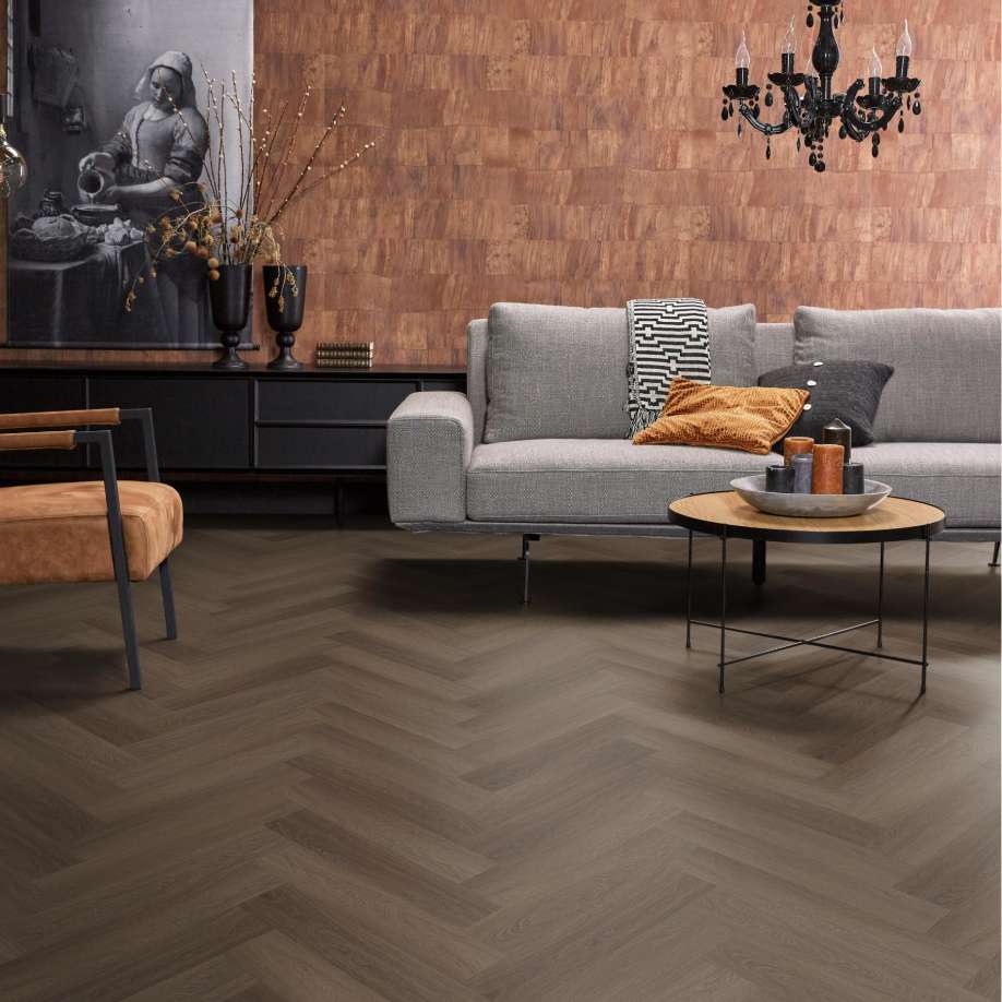 Floorlife YUP Fulham herringbone dryback brown