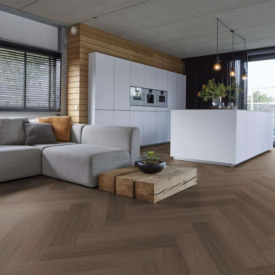 Floorlife YUP Fulham herringbone dryback brown