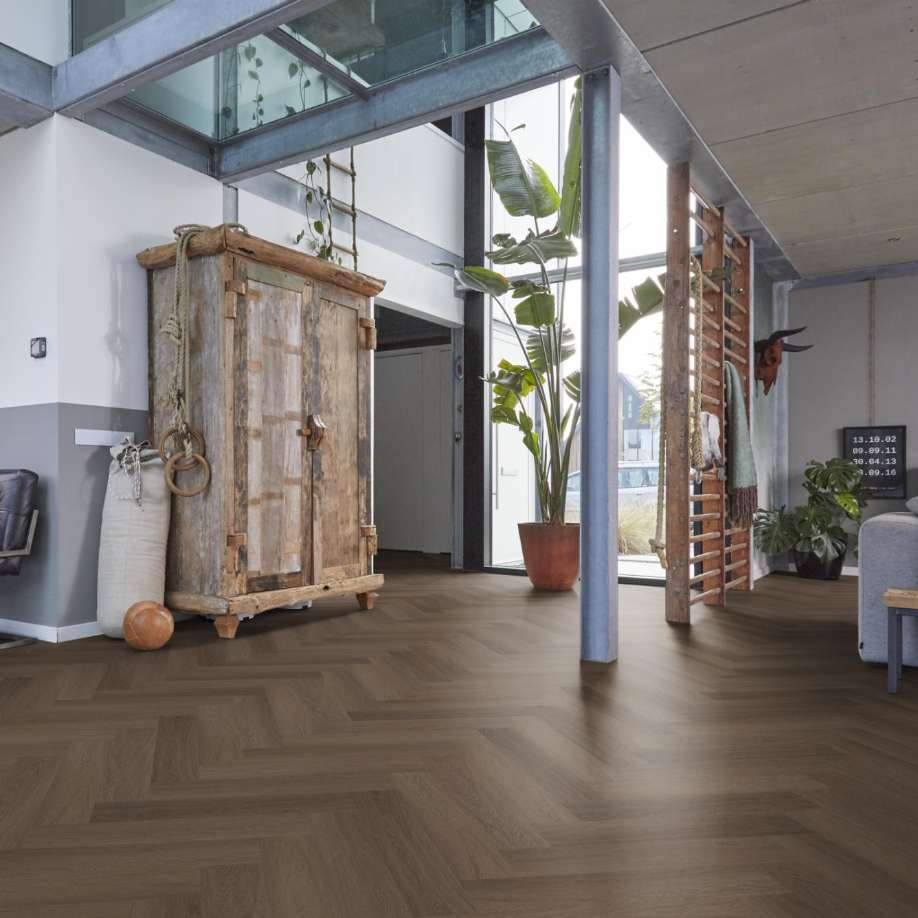 Floorlife YUP Fulham herringbone dryback brown