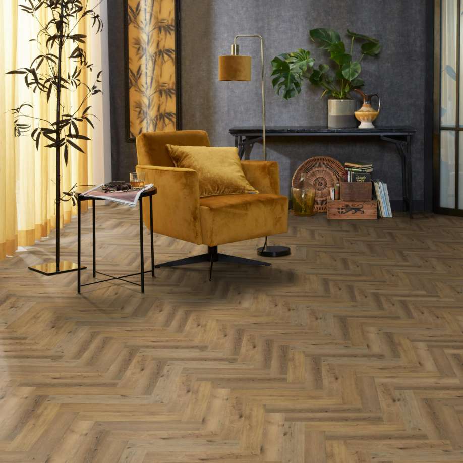 Floorlife YUP Herringbone dryback dark oak
