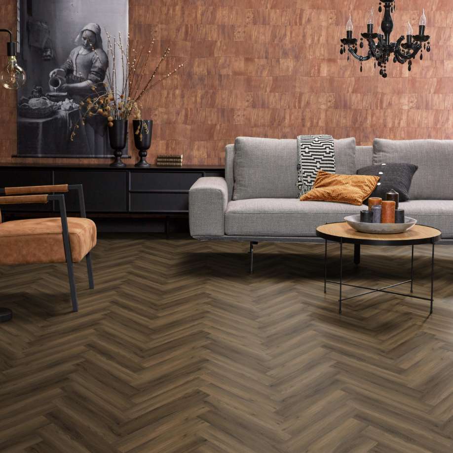 Floorlife YUP Herringbone dryback warm brown