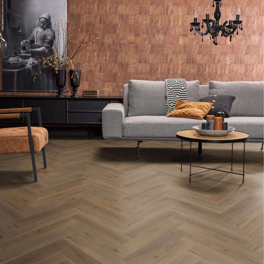Floorlife YUP Leyton herringbone dryback smoky