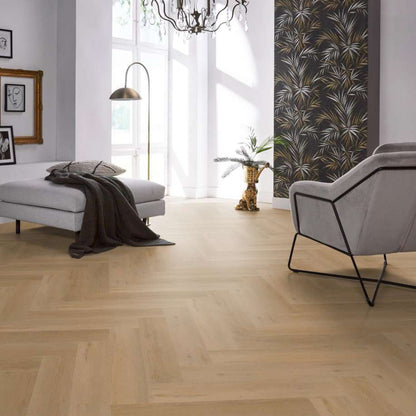 Floorlife YUP Leyton herringbone dryback warm oak
